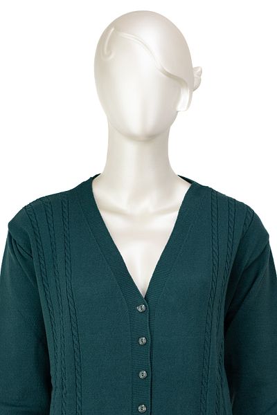 Oppland Cardigan pentru mamă țesut cu zăpadă din lycra, cu mânecă lungă, cu buzunare duble, cu nasturi, tricotat de iarnă