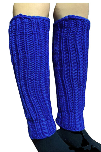 Işin Tasarım MAVİ Renkli Yün El Örgüsü Kadın Dizlik Tozluk