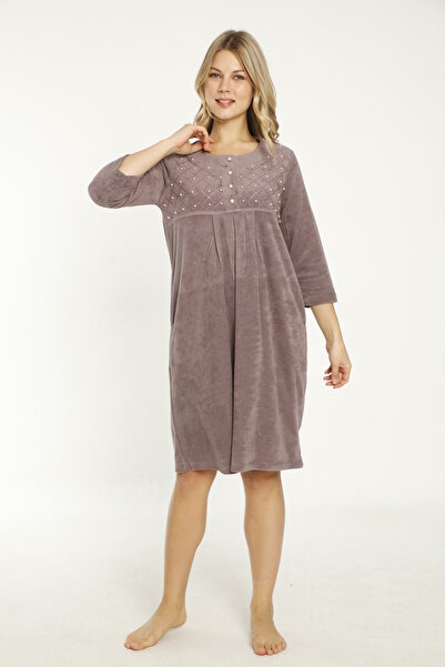 İntensive Βαμβακερό φόρεμα με μανίκια 3/4 με λεπτομέρεια από πέτρα και κουμπιά στην τσέπη