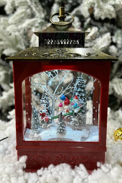 Huzur Party Store Kar Yağan Hareketli Işıklı Müzikli Fener 40x22 Cm Noel Baba...