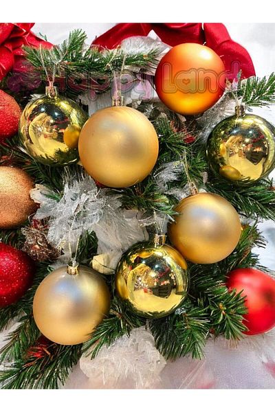 Happyland Christmas Pine Tree - Gold Color, Shiny Mat, 6 Pieces, 8 Cm, Acetate Boxed Model