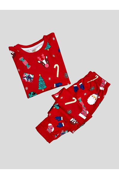 elmas kids 100% Cotton - Christmas Christmas Themed Pine Tree Print Winter Pajamas Set for Boy