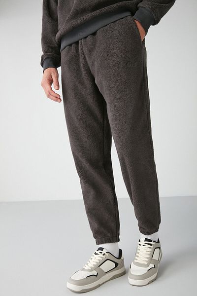 GRIMELANGE Benedict Men's Fleece Fabric Thick Textured Pocket Anthracite Sweatpants