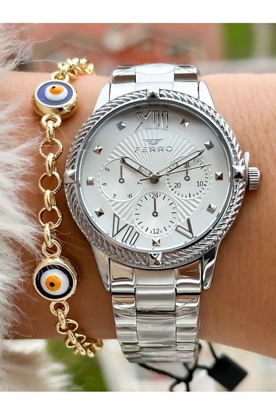 FERRO Brand New Season Silver Color, Steel Strap, Women's Wristwatch+Bracelet