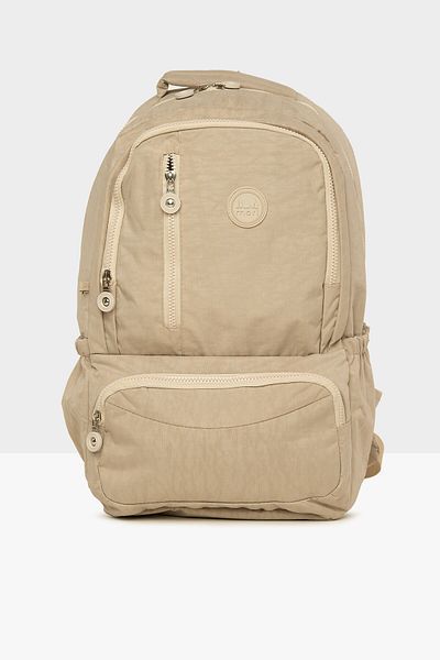 Bagmori Cream Women's Oval Pocket Vertical Zipper Large Parachute Backpack M000008207