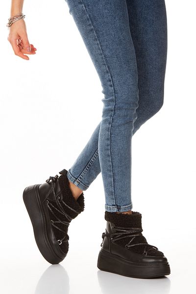 PASSAGE SHOES Γυναικείες δερμάτινες γούνινες σουέτ μπότες με χοντρή σόλα 5102