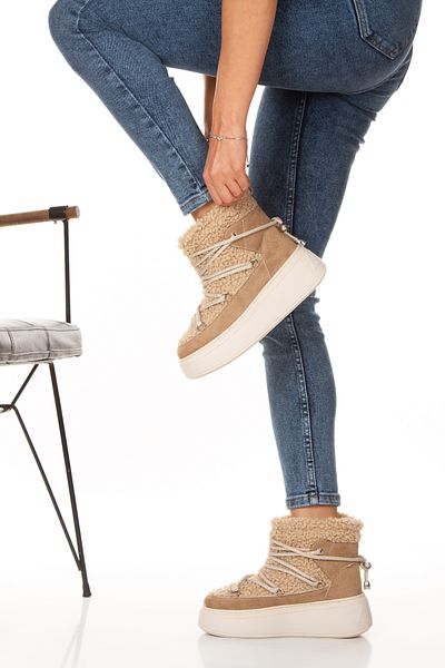 PASSAGE SHOES Women's Suede Leather Fur Detailed Thick Sole Boots 5102