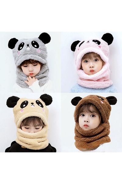 Meyra Accessories 1pc Cute Panda Plush Necklace with Color Options Red Gray Brown Pink Cream