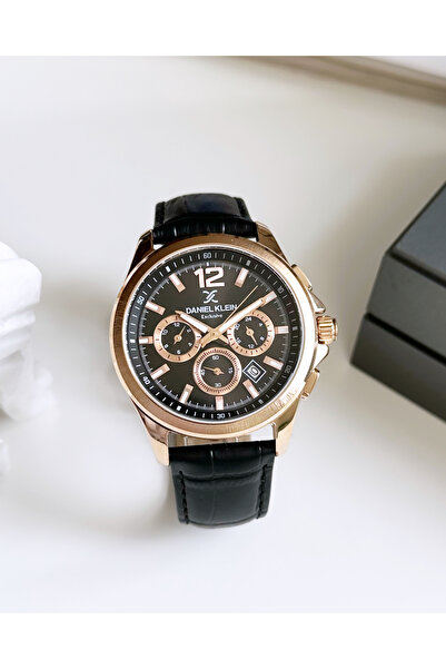 Daniel Klein Siyah Renk Deri Kordon Erkek Kol Saati