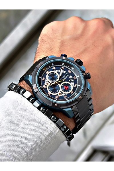 Ferrucci Black Color Sports Steel Cord Function Men's Wrist Watch + BRACELET GIFT
