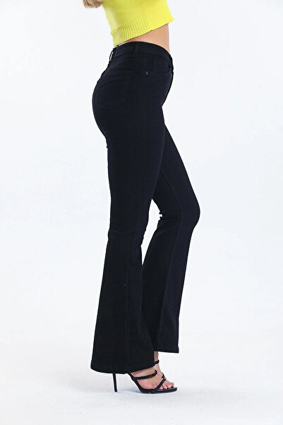 JILLY Serialof Black Flare Blugi evazați Pantaloni negri cu talie înaltă