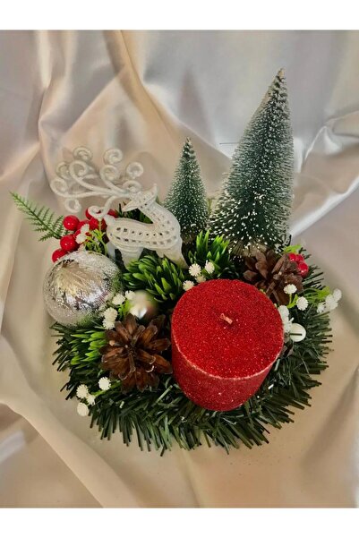 Genel Markalar Masa Süsü Geyik Yılbaşı Yeni Yıl Süs Mumluk** Yemek Masası Dekoratif Kokina Kozalak