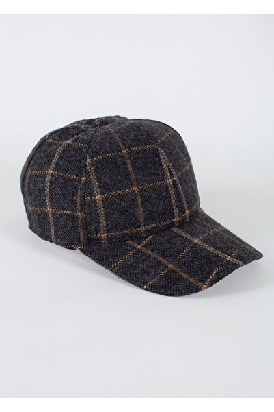 MinaCarin Unisex Kaşe Koyu Ton Ekose Desen Ayarlanabilir Şapka