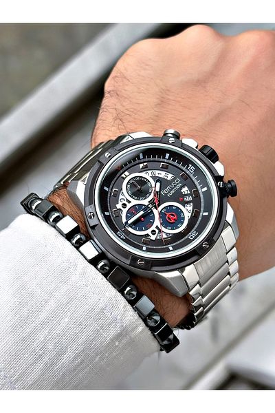 Ferrucci Silver Color Sports Steel Cord Function Men's Wrist Watch + BRACELET GIFT