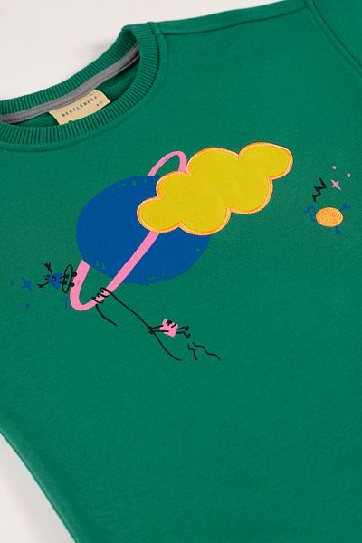 BEETLEBEEZ Children's Unisex Crew Neck Printed and Embroidered Sweatshirt - Green