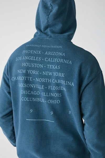 GRIMELANGE Copper Men's Faded Effect Printed Fleece-Free Hooded Sweatshirt