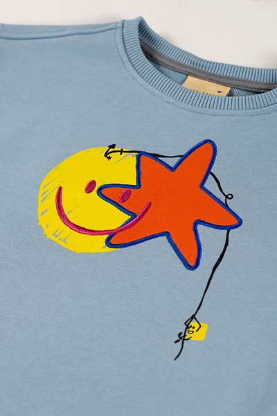 BEETLEBEEZ Children's Unisex Crew Neck Printed and Embroidered Sweatshirt - Light Blue