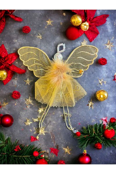 Happyland Christmas Pine Tree Gold Angel Decor Ornament 10 Cm 1 Piece New Year Tree Hanging Ornament Gold Color