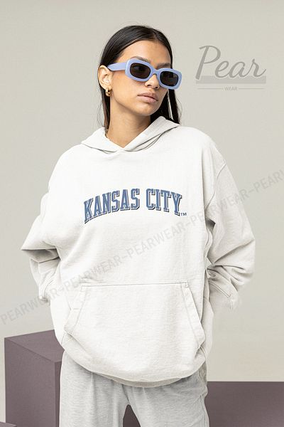 Pear Wear Hanorac oversize cu glugă, cu 3 fire, cu imprimeu Kansas City