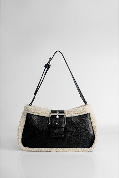 Rimense Black Fur Plush Lined Hand and Shoulder Bag