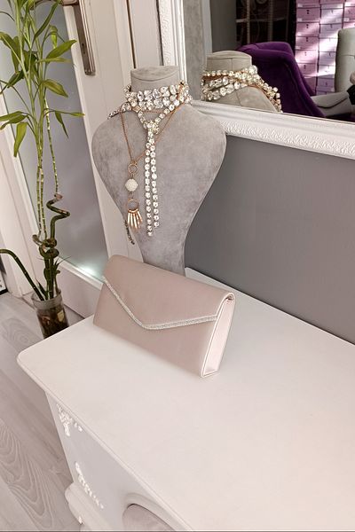 LA CALZATURE Skin Satin Silver Wick Stone Box Clamshell Portfolio Βραδινό Φόρεμα Βραδινή Τσάντα