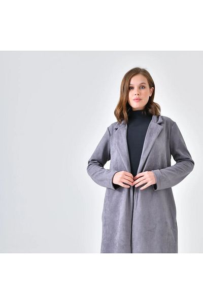 Çat Kapında Nubuck Fabric Trench Coat