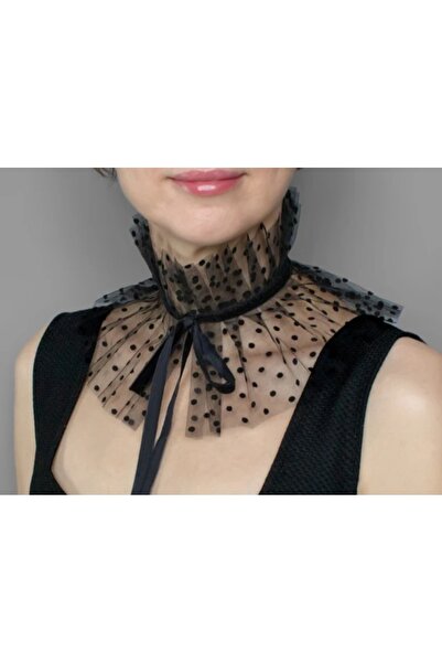 es moda shop Zarif puantiyeli çıkarılabilir yaka boyunluk siyah