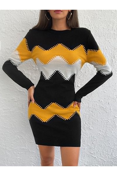 JANES Rochie de damă cu mânecă lungă cu decolteu triplu