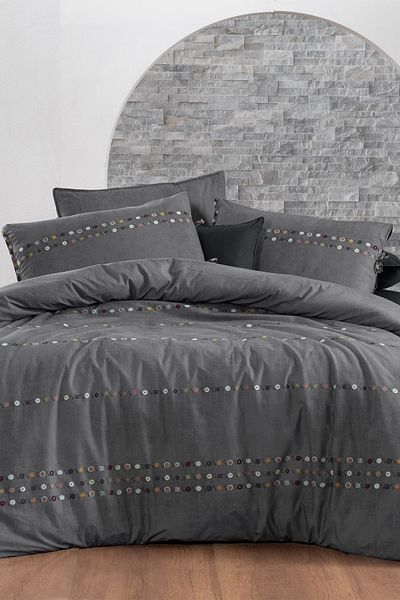 Sarev Tanya Gray King Size 100% Cotton Poplin Washed Double Sided Duvet Cover Set