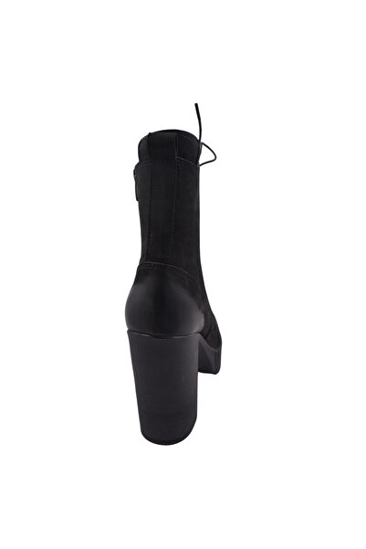 Impero Çift Kapsül Detaylı Siyah Nubuk Topuklu Bot