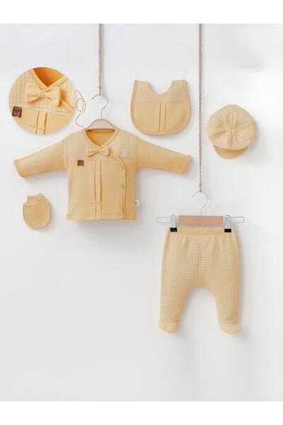 Rise Raba Baby Newborn 5-Piece Gloves Bib Hat Top and Pants Set 0-3 Months