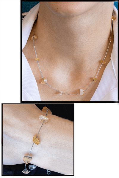 Tesbih Atölyesi Natural Stone Necklace Bracelet Set with Certified Citrine Stone