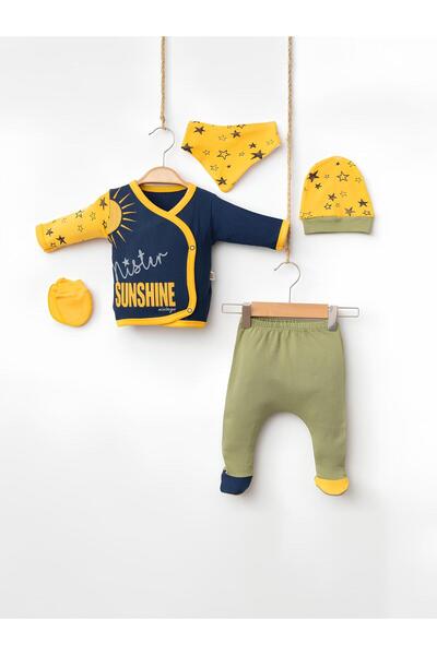 Rise Raba Baby Newborn 5-Piece Long Sleeve Snap Top Bib Hat Gloves Pants Set ...