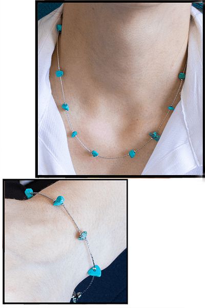 Tesbih Atölyesi Certified Turquoise Stone Natural Stone Necklace Bracelet Set