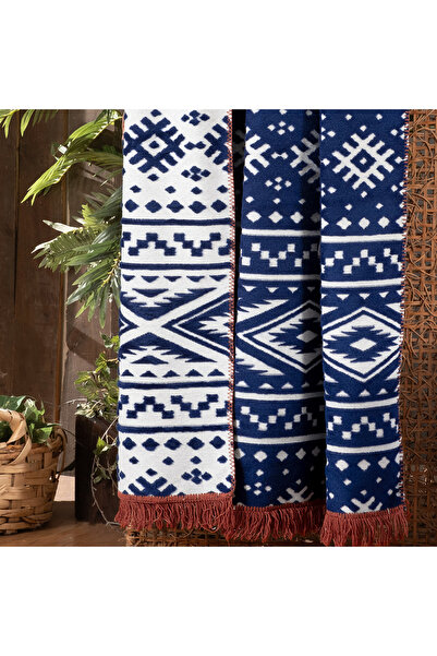 Sarev Етно синьо-чорна одномісна бавовняна ковдра 160*220 см