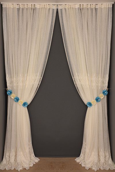AKÇA TEKSTİL Belly Model Cream Color Single Wing Ready Planted Pleated Background Curtain 300*260 Cm