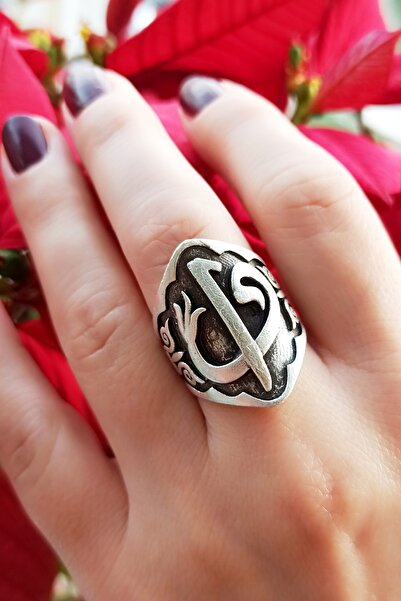 Fildişi Aksesuar Antik Gümüş Kaplama Elif Vav Harfi Şekilli El Yapımı Ayarlan...