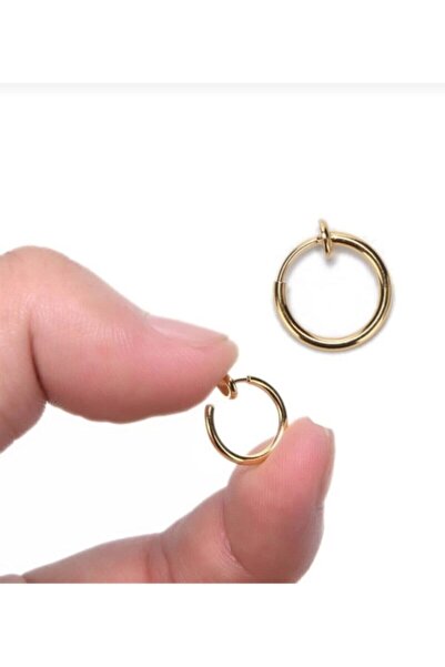 TakıConcept Unisex  Altın Renk Deliksiz Fake 1 Çift Küpe Burun Dudak Kulak Sahte Piercing
