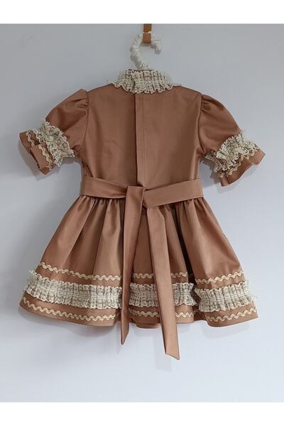 moms and babies Βρεφικό κοριτσάκι καφέ Vintage χτενισμένο φόρεμα