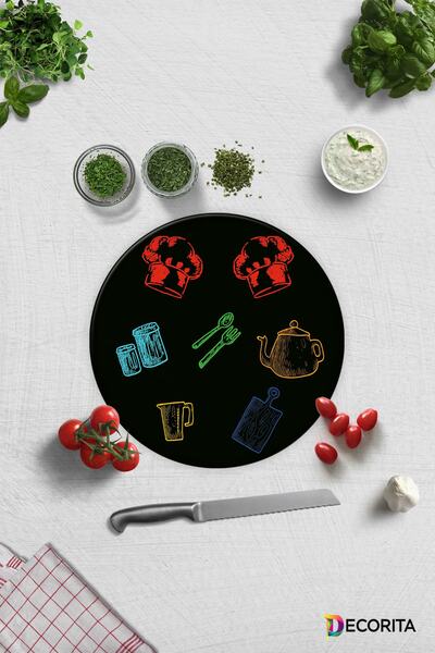 Decorita Renkli Tahta | Cam Kesme Tahtası - Cam Kesme Tablası | Siyah Fon | Ç...