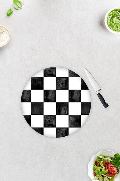 Decorita Checkered Pattern |   Glass Cutting Board - Glass Cutting Board |   Diameter32Cm
