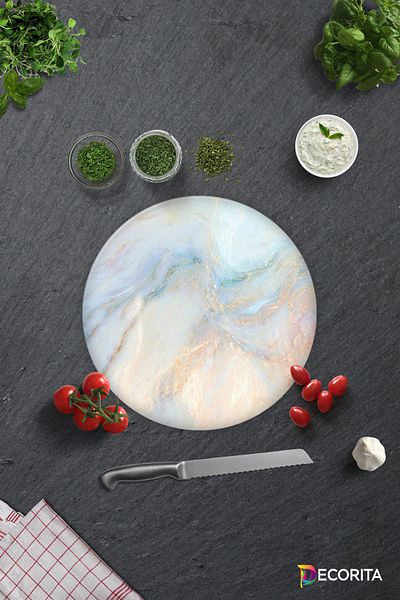 Decorita Supreme Marble Look |   Glass Cutting Board - Glass Cutting Board |   Diameter32Cm