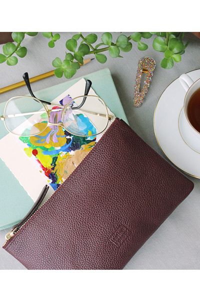 Leather Paper Claret Red Leather Rectangular Bag
