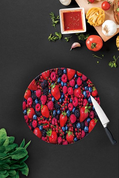 Decorita Purple and Red Fruits |   Glass Cutting Board - Glass Cutting Board |   Diameter 32cm