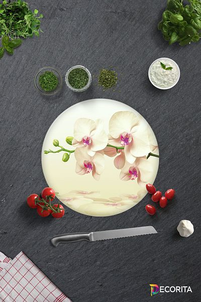 Decorita Cream Orchid |   Glass Cutting Board - Glass Cutting Board |   Diameter 32cm