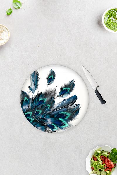 Decorita Plumas Pattern |   Glass Cutting Board-Glass Cutting Board |   Diameter32 cm