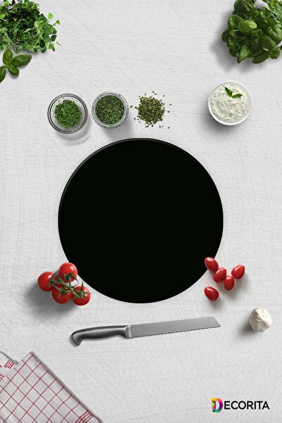 Decorita لون خالص - أسود |   لوح تقطيع الزجاج - لوح تقطيع الزجاج |   قطر 32 سم