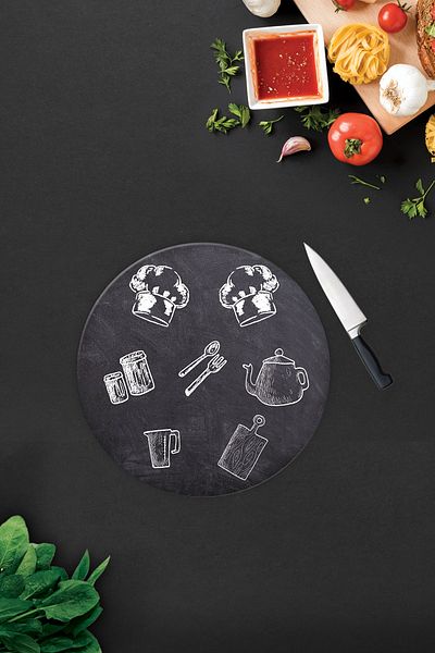 Decorita Blackboard Look |   Glass Cutting Board - Glass Cutting Board |   Diameter 32cm