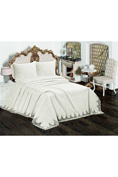 Prestij Home TEKSTİL FRANSIZ GÜPÜRLÜ BULUT KESME ÇİFT KİŞİLİK YATAK ÖRTÜSÜ - KREM