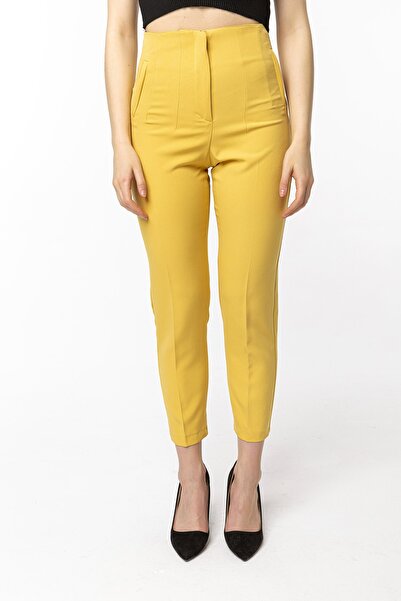 Swass High Waist Collared Yellow Women's Trousers